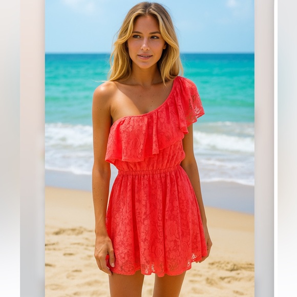 Dresses & Skirts - New Women’s Stretchy Coral Lace One-Shoulder